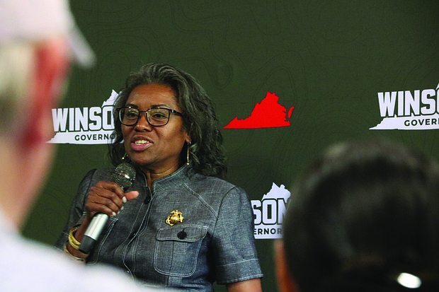 Republican gubernatorial nominee Winsome Earle-Sears, shown at a campaign event in August, faces scrutiny over inconsistencies in her financial disclosures, including undisclosed trips and a $12,000 gift reported in violation of Virginia ethics rules.