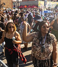 Fun first at Second-Street Festival-The 2nd Street Festival marked its 37th anniversary Oct. 4-5, filling Richmond’s historic Jackson Ward with music, food and community spirit. The annual event celebrates the culture and legacy of Jackson Ward — once known as “the Harlem of the South” — and the neighborhood’s role as the heart of Richmond’s Black community. The free festival featured three stages of live entertainment, a Kidz Zone, food vendors, an Artists Row, and a marketplace showcasing local talent and craftsmanship. Members of Foxxc Steppaz, Twyleta Dabney, right, and
Britney King, left, show off their synchronized stepping.