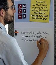 Community members share ideas about Richmond’s future during the launch of the Mayoral Action Plan at City Hall’s Observation Deck on Wednesday.