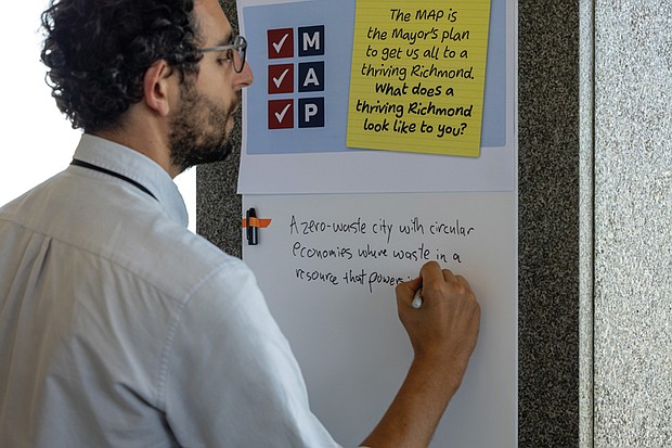 Community members share ideas about Richmond’s future during the launch of the Mayoral Action Plan at City Hall’s Observation Deck on Wednesday.