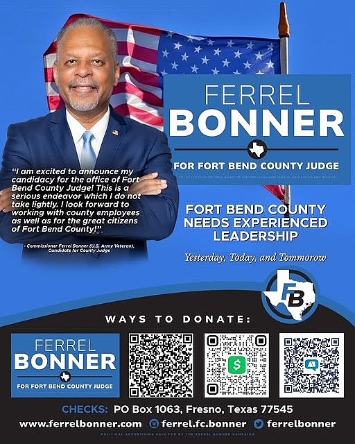 Fort Bend County Commissioner Ferrel Bonner is running for County Judge! With decades of military, civil service, and community leadership …