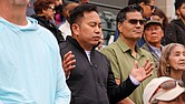 Worshippers reflect during the praise and worship service at Catholic Fest, held Oct. 11 at The Diamond.