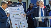 Richmond Public Schools Superintendent Jason Kamras announces districtwide graduation statistics during a news conference Oct. 16 at John Marshall High School. Kamras, School Board members, Principal Monica Murray and students highlighted the district’s record-high graduation rates, including John Marshall’s first-ever 100% graduation rate.