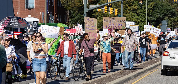 Thousands filled Broad Street for the No Kings demonstration Oct. 18, as part of a nationwide protest against the policies of President Donald Trump’s administration. The rally began with an hour of speeches at the state Capitol, followed by a march to Monroe Park.
