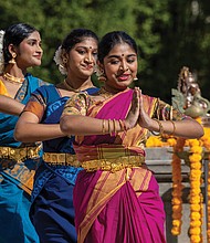 Festival highlights traditional Indian arts and dance-Richmond celebrated Indian culture and traditions at the Diwali Music & Arts Festival on Oct. 18 at the Virginia Museum of History & Culture. The event, hosted in collaboration with The Rith Initiative, featured classical and folk dances, a Ramayan puppet show, a “Drapes of India” fashion show, henna and rangoli stations, and an arts bazaar highlighting local artisans.Srinika Namirddy, 16, Rashmi Adhikari, 16, and Amrutha Kola, 15, of the Sree Nrithya Siddhi School of Dance perform “Vinayaka Keerthanam,” a Kuchipudi-style dance. (Julianne Tripp Hillian/Richmond Free Press)