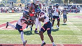 Wide receiver Keon Davis caught five passes for 79 yards and two touchdowns, including a leaping grab in the end zone over two Lincoln
defenders.