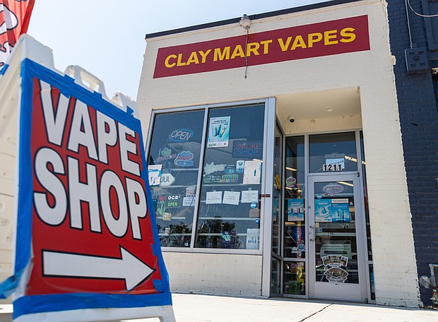 Clay Mart Vapes, a shop at Broad and Harrison streets is among dozens of vape stores operating in the city as officials consider tougher regulations.