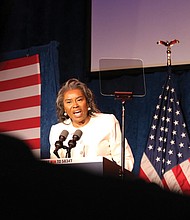 Virginia Lt. Gov. and Republican gubernatorial nominee Winsome Earle-Sears speaks at a rally on June 17.