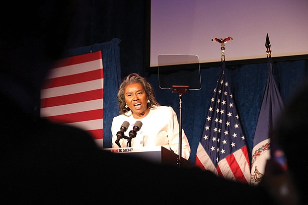 Virginia Lt. Gov. and Republican gubernatorial nominee Winsome Earle-Sears speaks at a rally on June 17.