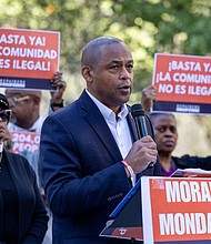 The Rev. Billy Cook, an Army veteran, speaks about how recent policies have affected him and other veterans during a “pray-in” outside the offices of U.S. Sens. Tim Kaine and Mark Warner at 919 E. Main St. in Richmond.