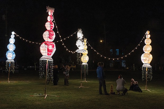 Cityscape-Slices of life and scenes in Richmond-George Ferrandi’s “Jump!Star” transformed Abner Clay Park during 1708 Gallery’s InLight, Richmond’s annual nighttime public art exhibition, Friday and Saturday, Oct. 17–18. For the first time, InLight spotlighted a single artist, featuring multidisciplinary elements of light, sound and performance, including a world premiere symphony by Jherek Bischoff. (Julianne Tripp Hillian/Richmond Free Press)
