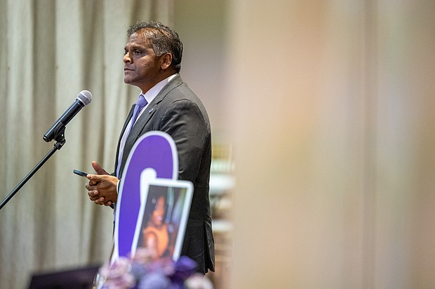 Cedar Street Baptist Church hosts community memorial- Mayor Danny Avula is in attendance as a few dozen Richmond residents, many wearing purple or displaying purple flowers or ribbons, filled Cedar Street Baptist Church on Thursday, Oct. 23 for YWCA Richmond’s Remember My Name memorial. The event, held during Domestic Violence Awareness Month, honored those who lost their lives to domestic violence and urged the community to take action to prevent future tragedies. (Julianne Tripp Hillian/Richmond Free Press)