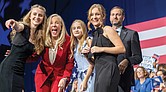Abigail Spanberger celebrates with her family at the Greater Richmond Convention Center on Tuesday after being elected Virginia’s 75th governor, defeating Republican Winsome Earle-Sears.