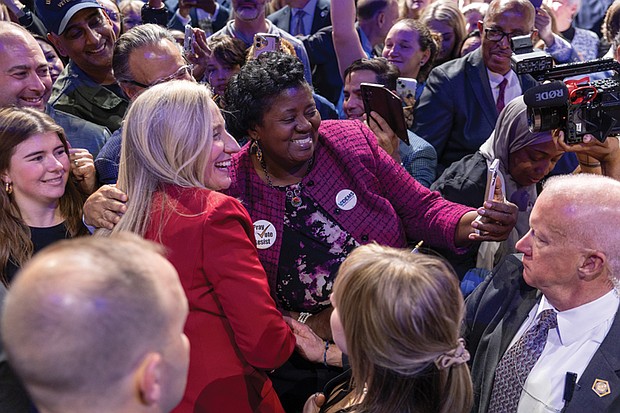 Governor-elect Abigail Spanberger greets supporters Tuesday at the Richmond Convention Center after defeating Republican Winsome Earle-Sears.