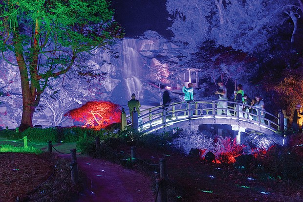 Lights and color transform Maymont for Garden Glow-Garden Glow has returned to Maymont’s gardens nightly, through Nov. 9.  The light sculpture installations at Garden Glow were created by U.K.-based Culture Creative in collaboration with French art studios Tilt and Pitaya. Richmond-based Lighting & Sound Co. worked with Maymont staff on the experience. Right, after dark, Maymont transforms into an enchanted landscape with soft colors and special lighting effects. The annual event features mesmerizing light installations by international artists — some paired with coordinated soundscapes and music — along with the activity filled Glow Village, food and drinks.  Proceeds support the care of Maymont’s gardens, resident animals and historic mansion. See maymont.org for details. (Julianne Tripp Hillian/Richmond Free Press)