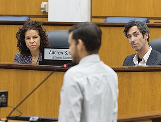 Richmond City Council members Andrew S. Breton, 1st District, and Kenya J. Gibson, 3rd District, listen to public comments during the Nov. 10 City Council meeting on a proposed $2 million allocation to the Affordable Housing Trust Fund.