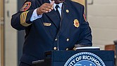 Jeffrey Segal speaks to guests at the opening of the Richmond Fire Department’s newly constructed Fire Station 12.