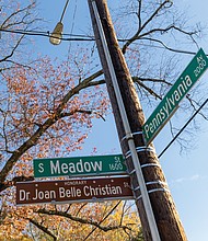 Richmond educator, church leader recognized-Family, friends and community members gathered Saturday, Nov. 8 to unveil a street sign honoring Joan Belle Christian, a beloved Richmond educator, humanitarian and community advocate. The 1600 block of South Meadow Street. is now known as Dr. Joan Belle Christian Street, recognizing her lifelong service and impact on generations of students, families and neighbors. A devoted lifelong member of Third Street Bethel A.M.E. Church in the historic Jackson Ward neighborhood, Christian’s dedication helped shape the church’s mission and community presence. She also served as a special education teacher in Richmond Public Schools for 29 years and held leadership roles with Zeta Phi Beta Sorority Inc. and the National Council of Negro Women. (Julianne Tripp Hillian/Richmond Free Press)