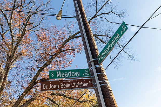 Richmond educator, church leader recognized-Family, friends and community members gathered Saturday, Nov. 8 to unveil a street sign honoring Joan Belle Christian, a beloved Richmond educator, humanitarian and community advocate. The 1600 block of South Meadow Street. is now known as Dr. Joan Belle Christian Street, recognizing her lifelong service and impact on generations of students, families and neighbors. A devoted lifelong member of Third Street Bethel A.M.E. Church in the historic Jackson Ward neighborhood, Christian’s dedication helped shape the church’s mission and community presence. She also served as a special education teacher in Richmond Public Schools for 29 years and held leadership roles with Zeta Phi Beta Sorority Inc. and the National Council of Negro Women. (Julianne Tripp Hillian/Richmond Free Press)
