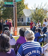 Richmond educator, church leader recognized-Family, friends and community members gathered Saturday, Nov. 8 to unveil a street sign honoring Joan Belle Christian, a beloved Richmond educator, humanitarian and community advocate. The 1600 block of South Meadow Street. is now known as Dr. Joan Belle Christian Street, recognizing her lifelong service and impact on generations of students, families and neighbors. A devoted lifelong member of Third Street Bethel A.M.E. Church in the historic Jackson Ward neighborhood, Christian’s dedication helped shape the church’s mission and community presence. She also served as a special education teacher in Richmond Public Schools for 29 years and held leadership roles with Zeta Phi Beta Sorority Inc. and the National Council of Negro Women. (Julianne Tripp Hillian/Richmond Free Press)