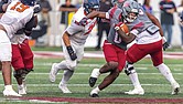 Virginia Union University running back Curtis Allen (0) carries the ball during the Panthers’ 14-3 win over Virginia State University on Saturday, Nov. 8, clinching a spot in the 2025 CIAA Championship Game.