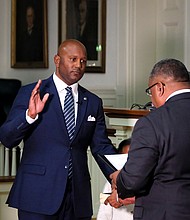 LeQuan M. Hylton is sworn in as interim Dale District supervisor Nov.12 following the Chesterfield Board of Supervisors’ vote to appoint him to the seat previously held by the late Jim Holland.