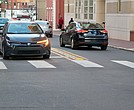 A pilot project at intersections within Virginia Commonwealth University installs modular curbs and new striping to tighten left-turn lanes and improve safety for pedestrians,cyclists and drivers.