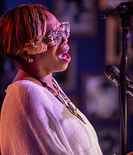 Songs of Truth’ “Songs of Truth: An American Musical Resurrection,” featuring Desirée Roots as Sojourner Truth, was performed Saturday, Nov. 15, and Tuesday, Nov. 18, at Révéler in Carytown. The two performances featured original songs from a musical theater project and inspired by the life of Sojourner Truth. Roots and fellow cast members Kimberly Fox Knight, Wendy Miller, Wanda Fox Miller, Dale Heiskill, Milani Hopkins, Cat Johnson and Sir Rome were accompanied by a band led by Weldon Hill, bringing the abolitionist’s story to life through a fusion of gospel, blues, jazz and Americana. Sojourner Truth’s sixth-generation great-granddaughter Barbara Allen, attended the performances. Desirée Roots as abolitionist Sojourner Truth. (Photos by Julianne Tripp Hillian/Richmond Free Press)