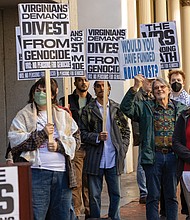 The No Pensions for Genocide campaign held a press conference Thursday, Nov. 13, outside the Virginia Retirement System building on East Main Street, urging the fund to divest from companies they say are connected to the war in Gaza.