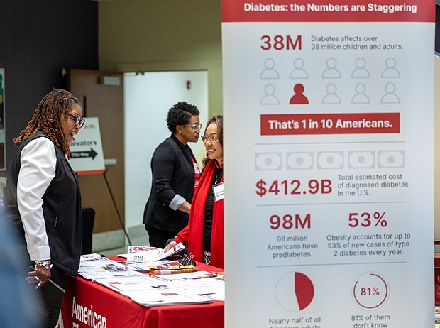 Driving home diabetes awareness-A brightly wrapped Estes Express Lines trailer, designed to raise awareness about diabetes, was parked outside Reynolds Community College’s Parham Road Campus as attendees arrived for the American Diabetes Association’s State of Diabetes: Central Virginia on World Diabetes Day, Nov. 14. Inside, employers, health care professionals and community members discussed the impact of diabetes and obesity and strategies for prevention and care. (Julianne Tripp Hillian/Richmond Free Press)