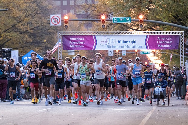Finishing strong-About 21,000 runners took part in the 48th Allianz Richmond Marathon, known as America’s friendliest marathon. Crowds lined the streets, bands played along the course, and volunteers cheered runners on as they made their way to the iconic downhill finish. (Photo by Sandra Sellars/Richmond Free Press)