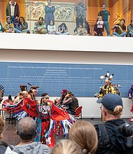 Powwow Day brings traditional dance and song-The Tsenacommacah Intertribal Dance Group wowed audiences with traditional dances, while the LoneEagle Singers filled the Virginia Museum of Fine Arts with song and dance during Family Powwow Day, presented by the Pocahontas Reframed Film Festival, on Saturday, Nov. 22. A dancer with the Tsenacommacah Intertribal Dance Group performs a traditional butterfly dance. (photo by Julianne Tripp Hillian/Richmond Free Press)