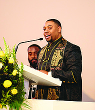The Rev. Kevin Lamár Peterman, senior pastor of Nineteenth Street Baptist Church in Washington, D.C., addresses the congregation on Nov. 22.