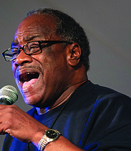 Ric Jennings, a member of the Brotherhood Singers, an African American a cappella gospel quartet from Covington, Ky., performs at the Folk Festival in 2021.