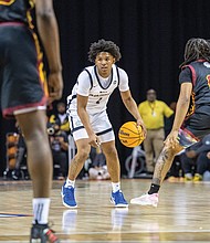 Nick Byrd Jr. #4 of S3 Academy looks to distribute the ball during the “Battle of the Burg.”