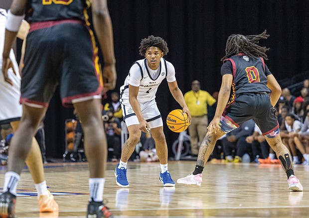 Nick Byrd Jr. #4 of S3 Academy looks to distribute the ball during the “Battle of the Burg.”