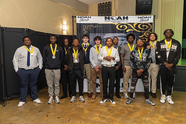 Maxie Team awardees for 2025 gather for a group photo during the third annual Maxie Awards banquet at the Robinson Theater Community Arts Center on Dec. 3. Pictured are Marcus Gibson, Emanuel Simms, Donzell Jones
Teal, Shadarius Pickett, Henry Nolan, Mac Nolan, Avari Hornes, Ronald Jackson, Kevin Mosby and Devon Epps of Armstrong High School and Demarcus Brown and Hezikiah Anderson of Richmond High School for the Arts.