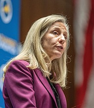 Gov.-elect Abigail Spanberger speaks Dec. 5 at the 16th annual Virginia Economic Summit and Forum on International Trade at the Greater Richmond Convention Center, where the Blueprint Virginia 2035 strategic plan was presented.