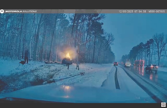 A Virginia state trooper, along with several Good Samaritans, helped rescue a Maryland man from a burning Tesla early Friday.