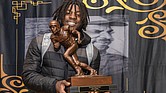 Curtis Allen of Virginia Union University, recently named the 2025 HBCU
GO Football Offensive Player of the Year, accepts the Black College
Player of the Year Award at the 3rd Annual Maxie Awards Banquet at
the Robinson Theater Community Arts Center on Wednesday, Dec. 3.