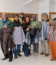 Community efforts bring warmth to students-Community groups and organizations stepped in last week to help Richmond students stay warm as colder weather sets in, with two separate coat distribution effort reaching hundreds of children.  Across the city, members of Club 533 organized a separate coat drive to support students at Carver Elementary School. The historic Jackson Ward-based group collected
more than 100 coats, with an additional 20 donated by
Brothers and Sisters Combined Professional Firefighters Inc.
The coats were delivered Dec. 12 and will be distributed
to students Friday. Carlin Gibson Sr. (from left); James Henson; Chuck Bradby; Robert Lester; Carver Elementary School Principal Teresa Anderson; Kofi K. Holder; Jerry Gunter; Lynette Wilkins, Community In Schools support for Carver Elementary; and Mark Williams at the coat drive. (photo by Julianne Tripp Hillian/Richmond Free Press)