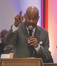 The Rev. A. Lincoln James Jr., who served as pastor of Trinity Baptist Church for more than 45 years and died Dec. 17, delivers the Emancipation message during the Baptist Ministers Conference of Richmond and Vicinity’s
84th annual citywide Emancipation Proclamation Day worship celebration at Sharon Baptist Church in Henrico.