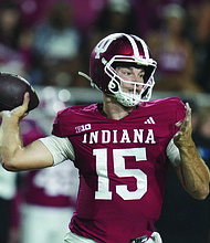Indiana quarterback Fernando Mendoza throws during the first half of an NCAA college football game in Bloomington, Ind., in September.