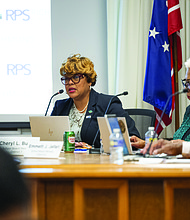 Shonda Harris-Muhammed, 6th District Richmond School Board member, speaks at a Richmond Public Schools board meeting at City Hall on Dec. 3.