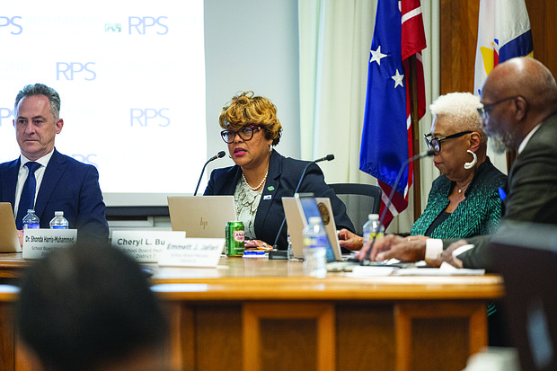 Shonda Harris-Muhammed, 6th District Richmond School Board member, speaks at a Richmond Public Schools board meeting at City Hall on Dec. 3.