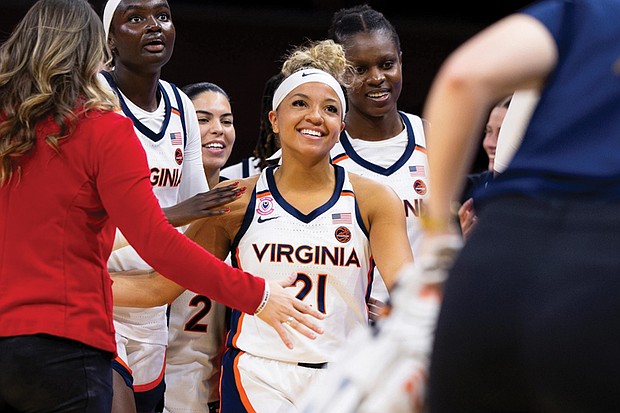Virginia junior guard Kymora Johnson earned ACC Player of the Week honors after scoring a career-high 41 points, including 10 three-pointers, in Virginia’s 88-53 win over Winthrop.