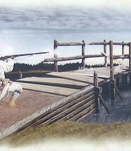 William “Billy” Flora defends against the enemy’s advance in a painting by Jeremy Horne featured on a historical marker in Great Bridge, Virginia.