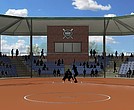 A rendering shows the new stadium under construction at The Diamonds at Ironbridge in Harry G. Daniel Park. The field is the final phase of a renovation project transforming the complex into a tournament-quality baseball and softball facility.