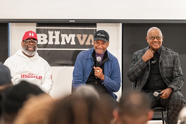 Creatives explore photography and storytelling at BHMVA-Photographer Jamel Shabazz, right, actor and director Tim Reid, center, and Q Martin of Carter Magazine take part in a conversation at the Black History Museum & Cultural Center of Virginia on Jan. 10. The discussion focused on Shabazz’s photographic journey, his upcoming documentary and the role of imagery, language and music in shaping society. (photo by Julianne Tripp Hillian/Richmond Free Press)