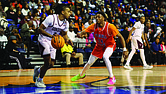 Virginia Union’s Travis Vaughn drives against Virginia State’s William Hopkins during the Panthers’ 65-37 victory in the Freedom Classic at the VSU Multi-Purpose Center on Saturday. Hopkins led the Trojans with 12 points